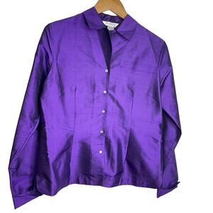 Purple Silk Long Sleeve Top Button Down Shirt Medium
